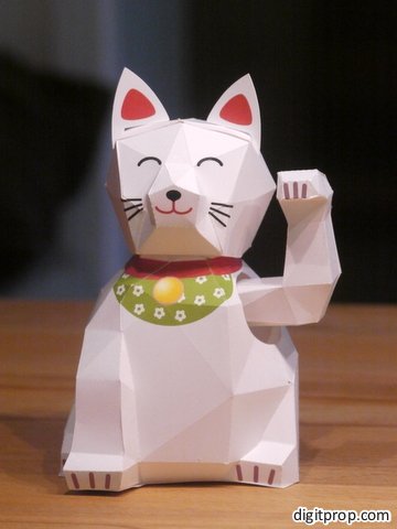 Maneki Neko Paper Toy with Waving Arm